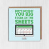 Happy birthday you big freak in the sheets funny spreadsheets, office humour card for colleague, geek, nerd (Size A6/A5/A4/Square 6x6") - A6: Single card