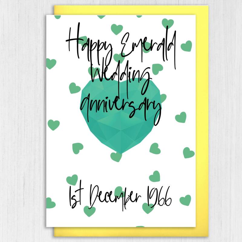Personalised Emerald (55th/55 years) anniversary card: Personalised with date (Size A6/A5/A4/Square 6x6") - A6: Single card