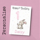 Personalised 1st, 2nd, 3rd, 4th, 5th Birthday Card for Daughter, Granddaughter, Niece, Goddaughter Girls Bunny Rabbit Card