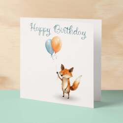 Birthday Card for Child Birthday Card For Kids Birthday Card For Her or Him Cute Fox Birthday Card With Birthday Balloons For Boy or Girl - Square (6x6) / Blank Message