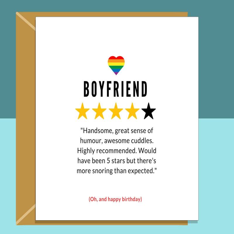 Funny LGBT Boyfriend Birthday Card - Personalised - Snoring - For Him - BF - On his birthday - Blank inside - Regular