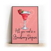 STRAWBERRY DAIQUIRI Art Print, High Gloss Print, Hand Drawn Cocktail Art, Home Decor, Home Bar Custom Drink Art DaIquiri Cocktail