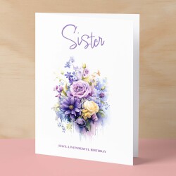 Birthday Card For Sister Card For Her Card for Sister Luxury Card For Sister Birthday Card for Loved One Sister Card Birthday Flower Card - Small (4x6) / Blank Message