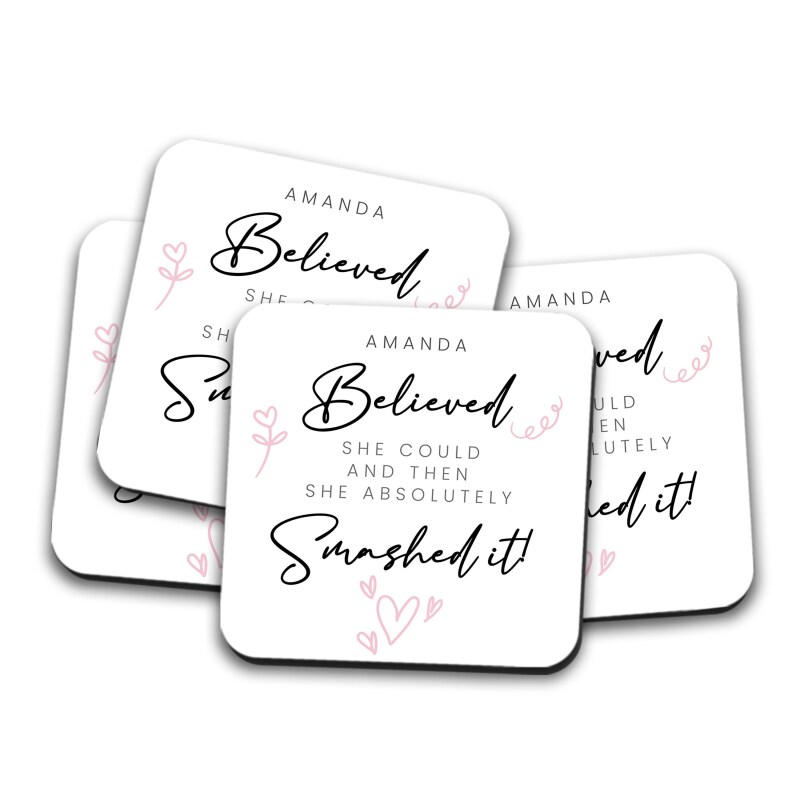 New job Gift - She Believed She Could and Absolutely Smashed It Personalised Leaving Coaster for a co-worker congratulations new job coaster - Single Coaster