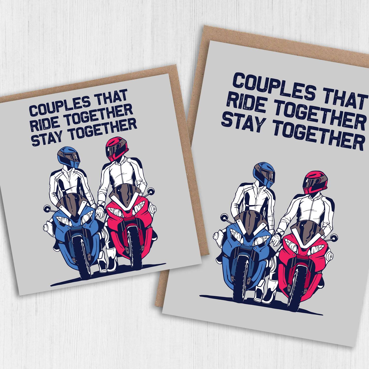 Bikers anniversary card: Couples that ride together for biker couple, motorbikes, bikers (Size A6/A5/A4/Square 6x6") - A6: Single card