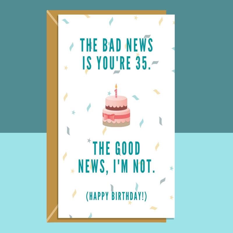 Funny 35th Birthday Card - For someone turning 35 years old - Can be personalised - For him or for her - Blank inside