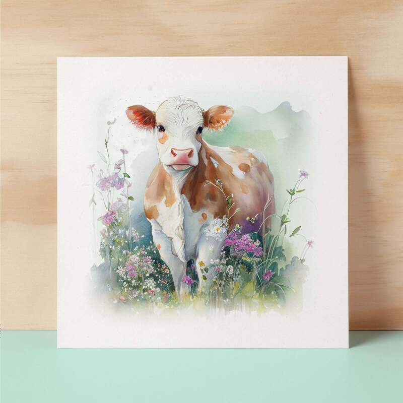 Notelet Card of a Cow For Anyone Any Occasion Card For Her or For Him Card For Birthday or Easter Card Thank You Card - Square (6x6) / Blank Message