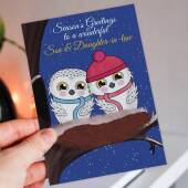 Season's Greetings to a wonderful couple personalised owls Christmas, Holidays, Xmas, festive card for couple, in-laws (Size A6/A5/A4)