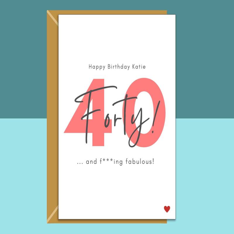 Funny 40th Birthday Card - Personalised - For Her or For Him - Perfect greetings card for a friend or someone else turning 40 years old. - Blank inside - Small