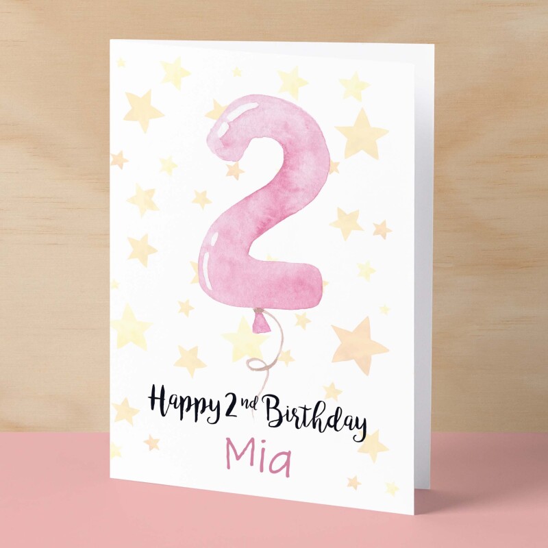 Personalised 2nd Birthday Card For Girl Custom Name Card For Girl Second Birthday Card For Baby Card for Baby Girl Custom 2nd Birthday - Small (4x6) / Blank Message