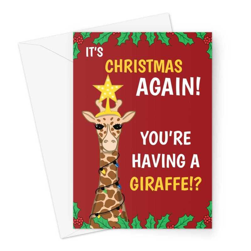 It's Christmas Again Giraffe Card - A5 Portrait - 1 Card