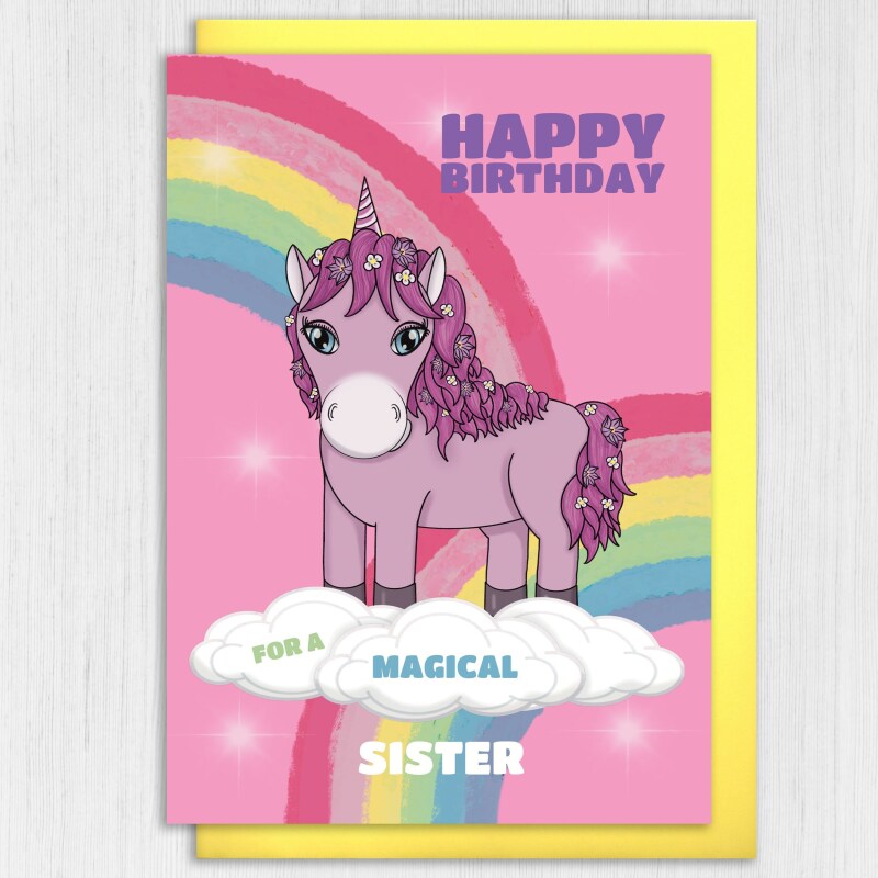 For a magical daughter, sister, niece, granddaughter, cousin, girl unicorn, rainbows, any relation birthday card (Size A6/A5/A4/Square 6x6") - A6: Single card