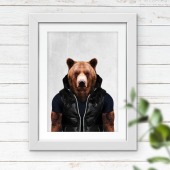 Bear in clothes, animal print, wall art