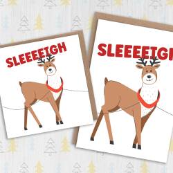 Sleeeeigh funny reindeer slay LGBTQ+ gay, lesbian Christmas card for adults, male, female, friends, mates (Size A6/A5/A4/Square 6x6") - A6: Single card