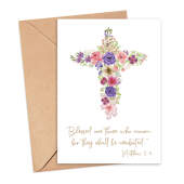 Sympathy Card - Floral Cross with Matthew 5:4 Verse