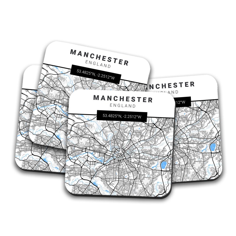 Manchester Map Coasters, Manchester Art, England Manchester Map Coasters, Coasters, Travel Gift, Housewarming Gift - Single Coaster