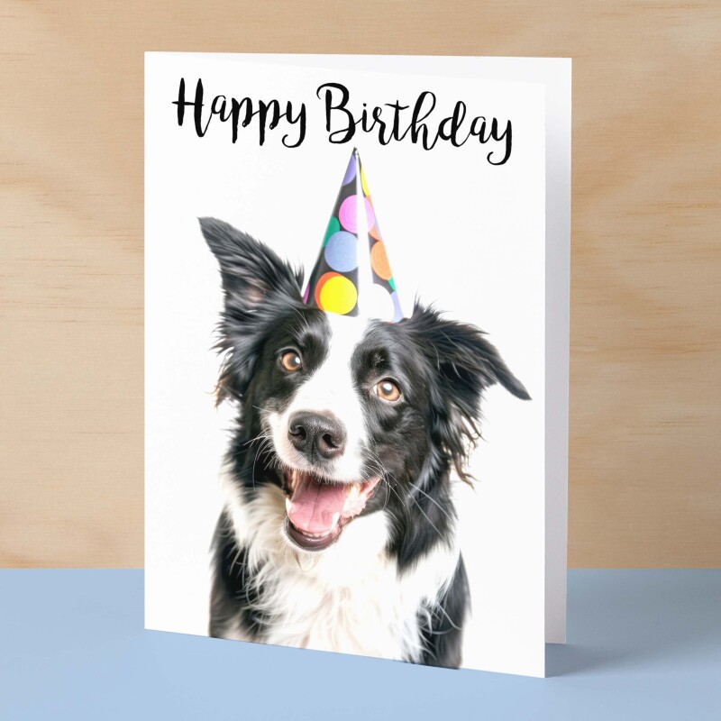 Birthday Card For Him or Her Fun Birthday Card of A Collie Dog Happy Birthday Card For Mum, Dad, Sister Brother - Small (4x6) / Blank Message