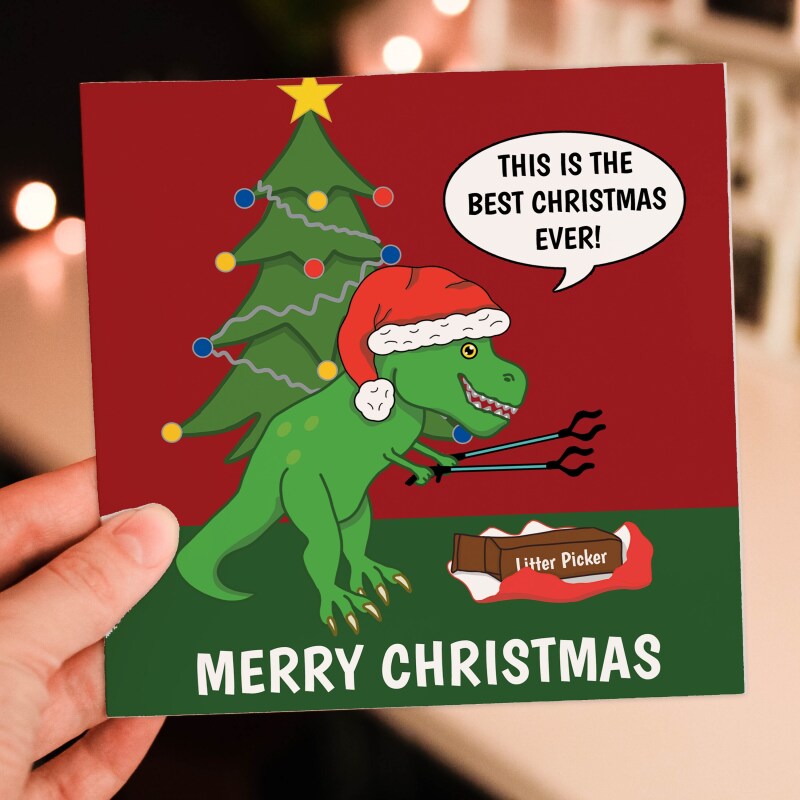 This is the best Christmas ever funny dinosaur, dino, Tyrannosaurus Rex, T-Rex Holidays, Xmas card for children (Size A6/A5/A4/Square 6x6") - A6: Single card