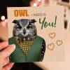 Owl, all I need is you bird in clothes anniversary card for wife, husband, girlfriend, boyfriend (Animalyser) (Size A6/A5/A4/Square 6x6") - A6: Single card