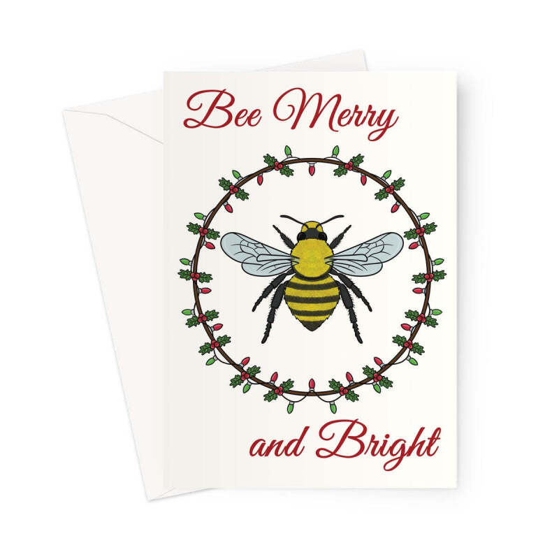 Bumble Bee Christmas Card Bee Merry And Bright - A5 Portrait - 1 Card