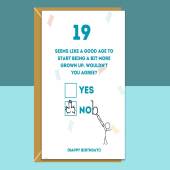 Funny 19th Birthday Card - Personalised inside if required - For Him or For Her - Perfect greetings card for someone turning 19 years old