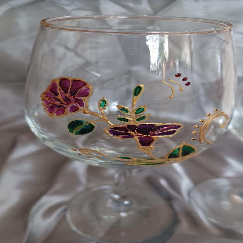 Hand Painted Floral Wine Glasses