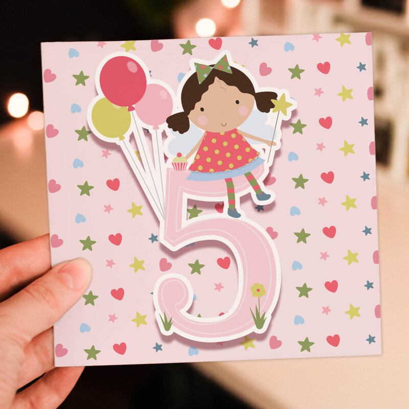 Fairy age 1st, 2nd, 3rd, 4th, 5th, 6th, 7th, 8th, 9th birthday card for children, girl, daughter, granddaughter (Size A6/A5/A4/Square 6x6") - A6: Single card