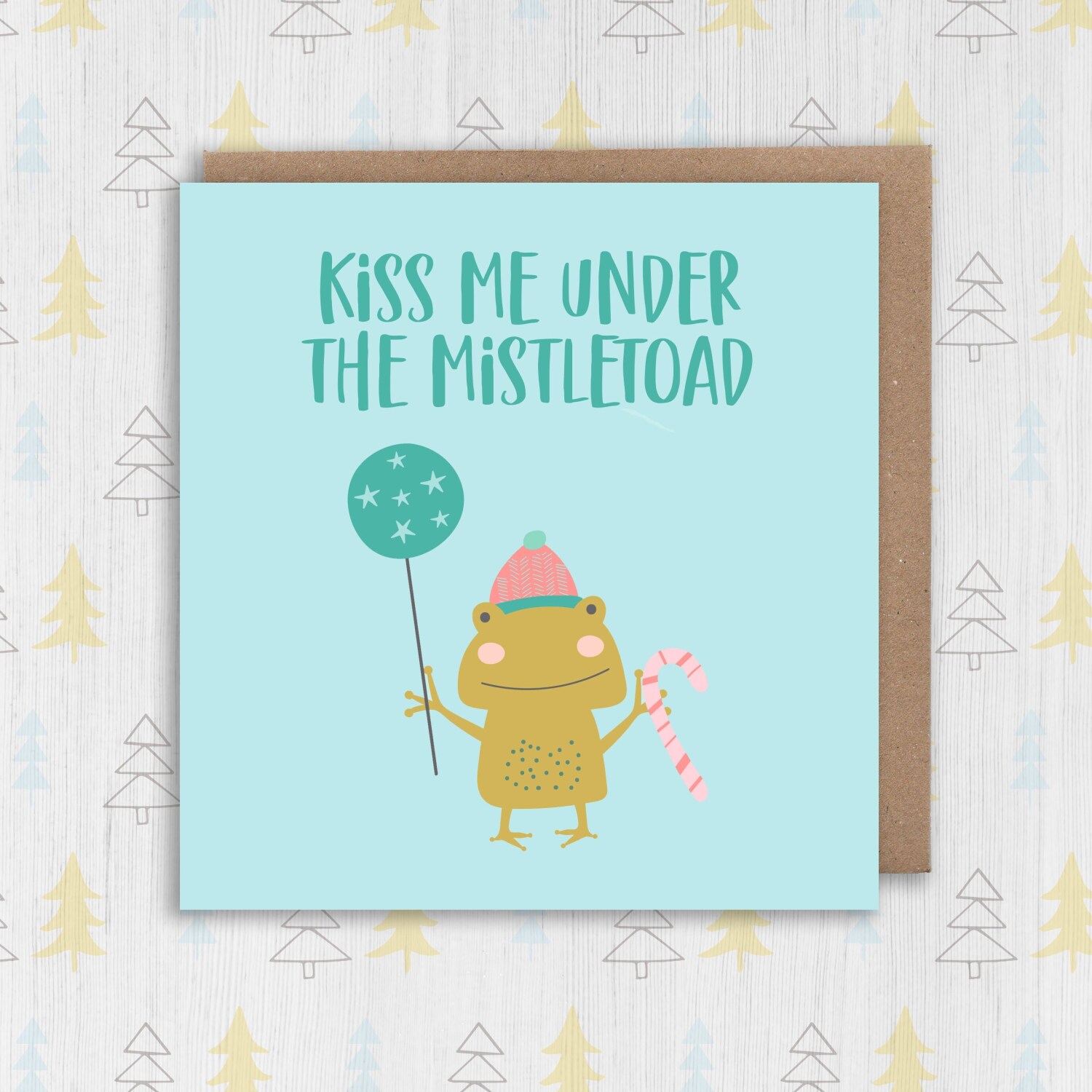 Kiss me under the mistletoad toad, mistletoe Christmas, Holidays, Xmas, festive card for wife, husband, partner (Size A6/A5/A4/Square 6x6") - A6: Single card