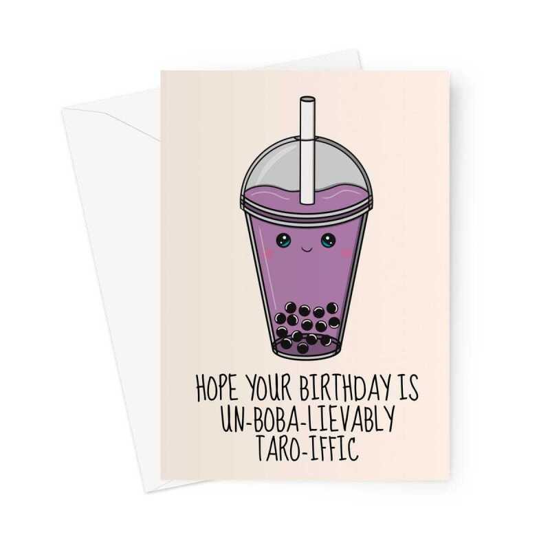 Taro Bubble Tea Birthday Card For A Friend - A5 Portrait - 1 Card