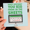 Happy birthday you big freak in the sheets funny spreadsheets, office humour card for colleague, geek, nerd (Size A6/A5/A4/Square 6x6") - A6: Single card