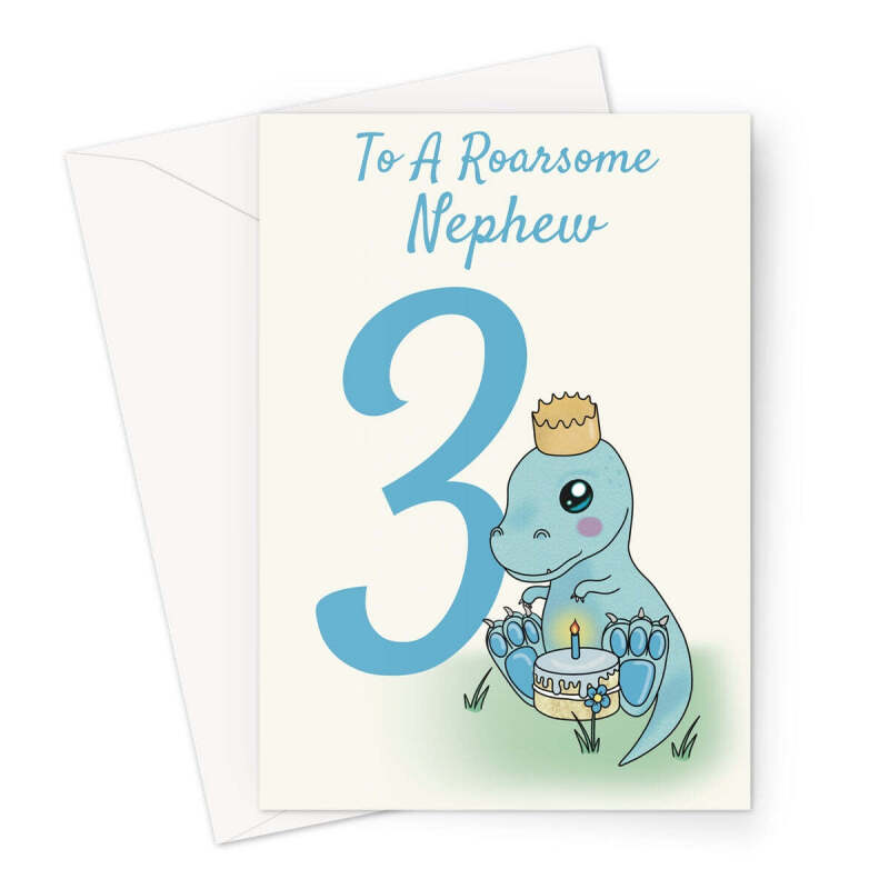 3rd Birthday Card For A Nephew - Cute Dinosaur - A5 Portrait - 1 Card