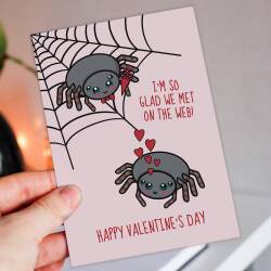 I'm so glad we met on the web spiders Valentine's Day card for wife, girlfriend, husband, boyfriend, partner (Size A6/A5/A4/Square 6x6") - A6: Single card