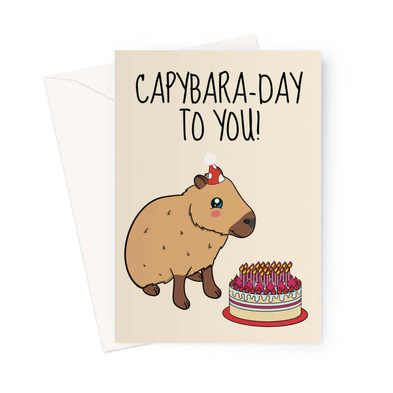 Cute Capybara Birthday Card - A5 Portrait - 1 Card