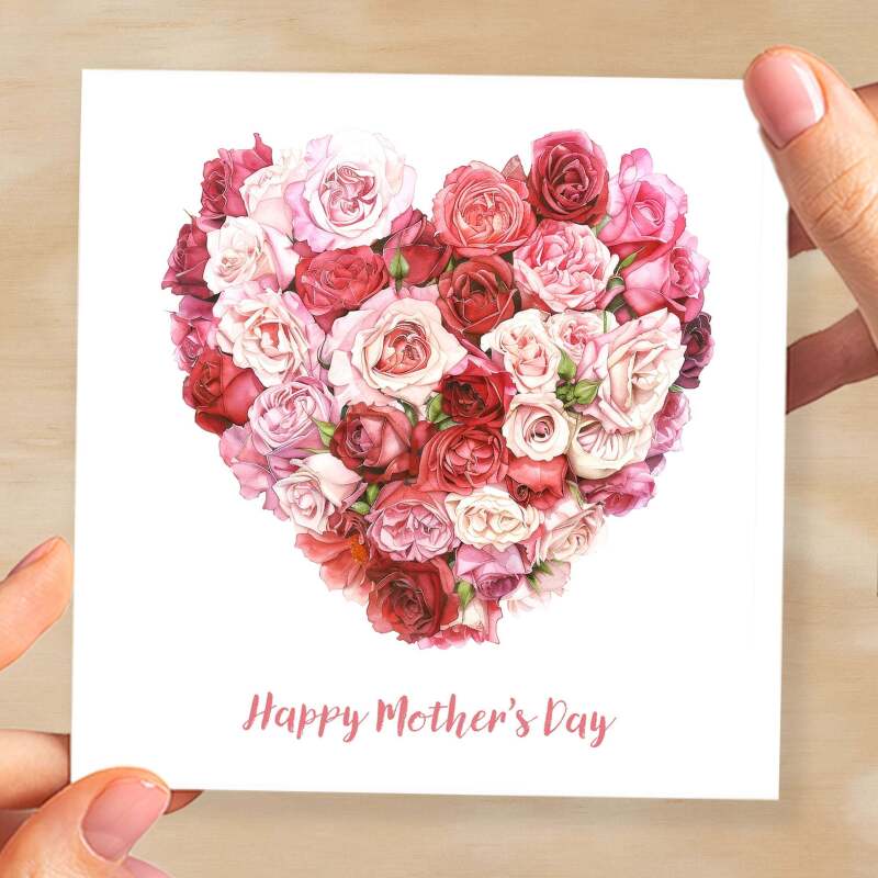 Mother's Day Card For Mum Happy Mother's Day Mothers Day card Mothering Sunday Card Pink Rose Heart Mother's Day Card For Mom Mommy Mum Mummy - Square (6x6) / Blank Message