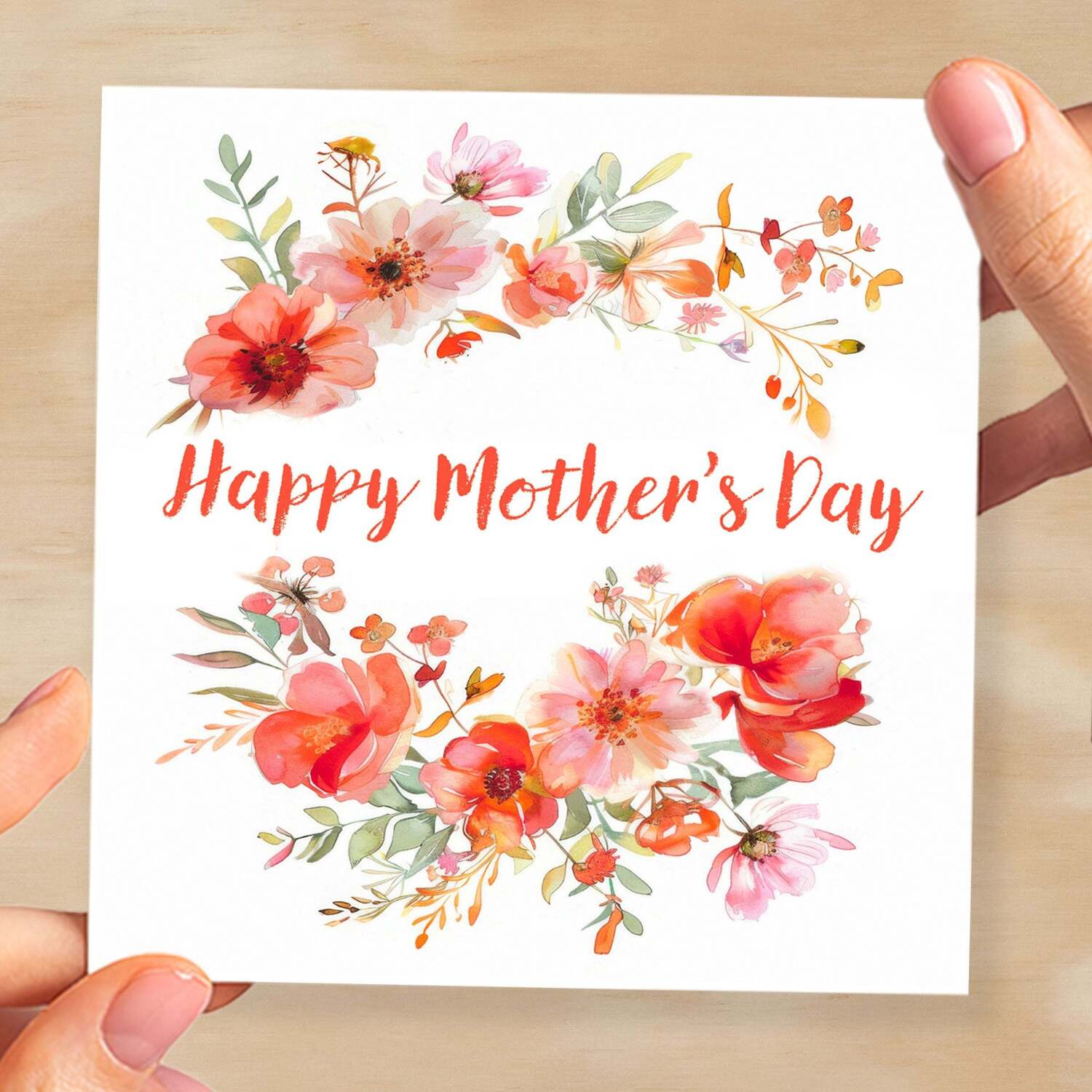 Mother's Day Card For Mum Happy Mother's Day Mothers Day card Mothering Flower Garland Mother's Day Card For Mom Mommy Mum Mummy - Square (6x6) / Blank Message