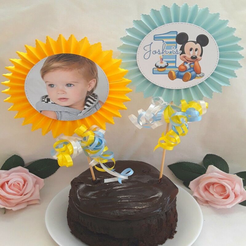 Personalised Baby Mickey 1st Birthday Cake Topper,Mickey Centrepiece,First cake - Age rosette