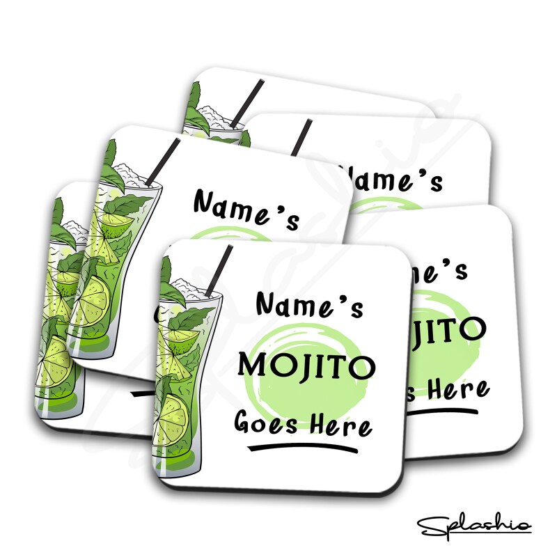 MOJITO Cocktail Personalised Coaster, Cocktail Mojito Coaster, Fathers Day gift, Christmas Coaster, Secret Santa, Birthday Gift, Home Bar. - Single Coaster