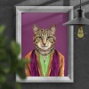 Cat in clothes, animal print, wall art - A5 - Glossy - Green