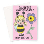 Cute 4th Birthday Card For Daughter - Bumble Bee