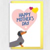 Dachshund dog balancing heart Mother's Day card for dog lover, dog owner, mum, mom, mother, dog mum, dog mom (Size A6/A5/A4/Square 6x6") - A6: Single card