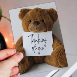 Thinking of you, teddy bear, cute, sweet, heartfelt, bereavement, with sympathy, sorry, loss, get well card (Size A6/A5/A4/Square 6x6") - A6: Single card