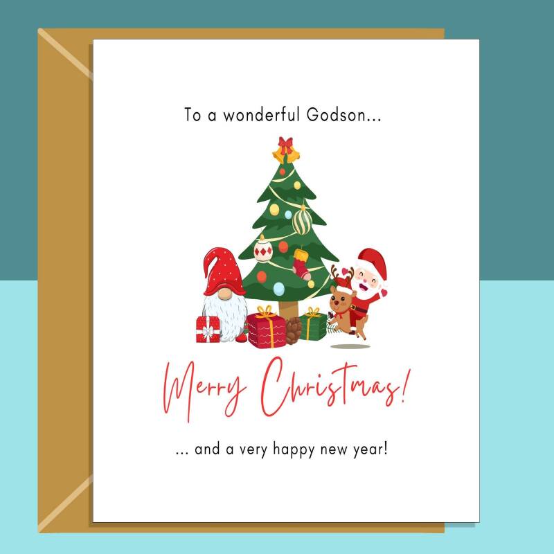 Godson Christmas Card - Ideal personalised Xmas card for your God-Son - Blank inside - Large