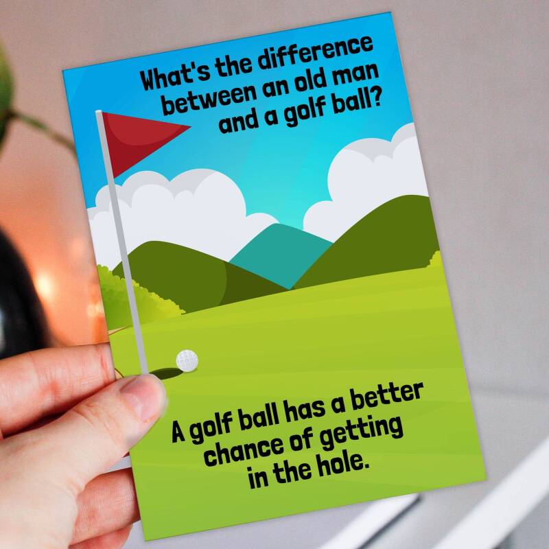 Funny, rude old man, old age, innuendo birthday card: What’s the difference between an old man and a golf ball? (Size A6/A5/A4/Square 6x6") - A6: Single card