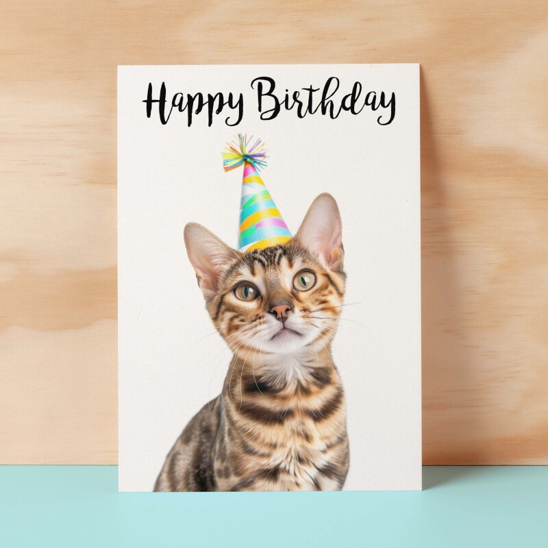 Birthday Card For Anyone Birthday Card For Friend Birthday Card For Her or For Him Bengal Cat Birthday Card For Son or Daughter - Small (4x6) / Blank Message