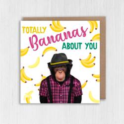 Totally bananas about you monkey in clothes Valentine's card for wife, husband, girlfriend, boyfriend (Animalyser) Size A6/A5/A4/Square 6x6" - A6: Single card