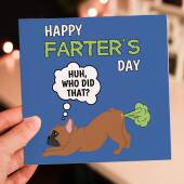 Happy Farter's Day funny Frenchie dog, pet farting Father's Day card for dad, father, papa, daddy (Size A6/A5/A4/Square 6x6")