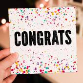 Congratulations, well done, new job, graduation card, colourful confetti-style, Congrats, Go you, Whoop (Size A6/A5/A4/Square 6x6")