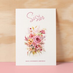 Birthday Card For Sister Card For Her Card for Sister Luxury Card For Sister Birthday Card for Loved One Sister Card Birthday Flower Card - Small (4x6) / Blank Message