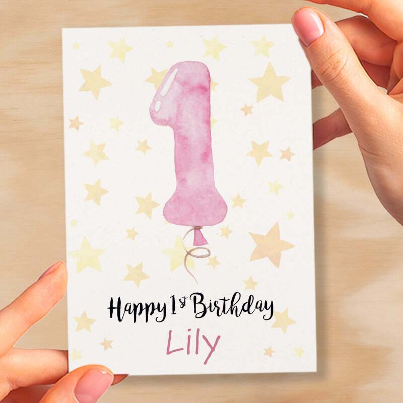 Personalised 1st Birthday Card For Girl Custom Name Card For Girl First Birthday Card For Baby Card for Baby Girl Custom 1st Birthday - Small (4x6) / Blank Message