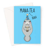 Cute Manatee Birthday Card - Boba Tea Joke